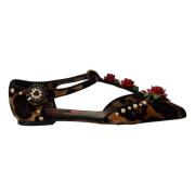 Dolce & Gabbana Blommig Leopard T-Strap Sandaler Multicolor, Dam