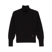 Herno Svart Ullstickad Mock Neck Tröja Black, Dam