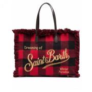 MC2 Saint Barth Röd Tartan Vanity Väska med Fransar Red, Dam