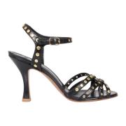 ReLac Svarta läderstudded sandaler Black, Dam