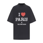 Balenciaga Paris Love Print Bomull T-shirt Black, Dam