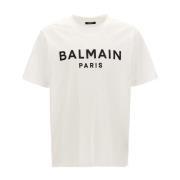 Balmain Vita T-shirts och Polos med Logotyp Beige, Herr