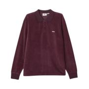 Obey Randig Velour Polo Tröja Plommon Red, Herr