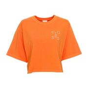 Closed Räfflad Rund Hals T-shirt Orange, Dam