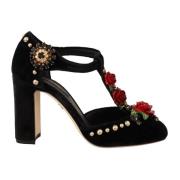 Dolce & Gabbana Elegant Mary Jane Pumps med sammet T-rem Black, Dam