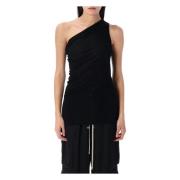 Rick Owens Svart Asymmetrisk Halsringad Draperad Topp Black, Dam