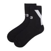 Y-3 Svart Logo Mid Socks Black, Herr