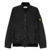 Stone Island Svart Nylon Dragkedja Jacka med Emblem Black, Herr