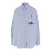 Moschino Stretch Bomull Poplin Skjorta med Penn-och-Bläck Tryck Blue, ...