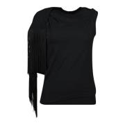 MM6 Maison Margiela Svart fransad t-shirt Black, Dam