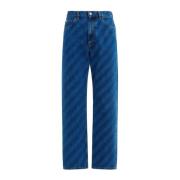 Marni Klassiska bomullsjeans med läderdetaljer Blue, Herr