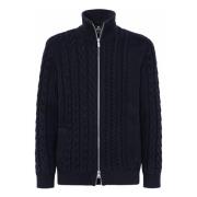 Boggi Milano Mixed Stitch Full-Zip Tröja i Merinoull Blue, Herr