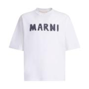 Marni Vit Logo Print Crew Neck T-shirt White, Herr