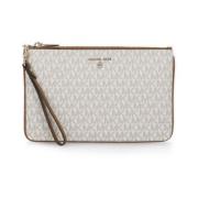 Michael Kors Canvas Pochette med avtagbart handtag och kortplatser Whi...