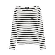 A.p.c. Randig Logotyp T-shirt White, Dam