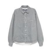 Jacquemus Denim Vadderad Jacka med Logobroderi Gray, Herr