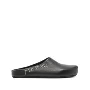 Marni Svarta Läder Slip-On Skor Black, Herr