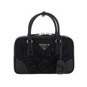 Prada Nylon Axelväska med ädelstenar Black, Dam