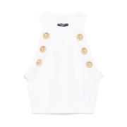 Balmain Vit Halterneck Ärmlös Topp White, Dam