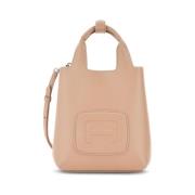 Hogan Beige Läder Toteväska med Logotyp Pink, Dam