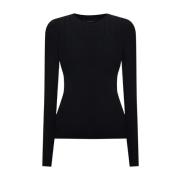 Mugler Svart Stickad Topp Rund Hals Black, Dam