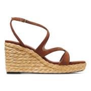 Jimmy Choo Brun Raffia Kil Platt Skor Brown, Dam