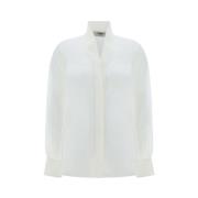 Fendi Silke V-ringad Skjorta, Asymmetrisk Hem White, Dam