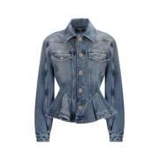 Balmain Klassisk Denimjacka med knappstängning Blue, Dam