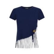 Roberto Cavalli Fringed Crew-neck T-shirt med Medaljong Blue, Dam