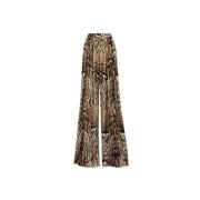 Roberto Cavalli Ocelot Wide-Leg Sammet Byxor Brown, Dam