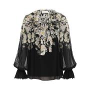 Zimmermann Blommig Frill Blus med Pärla Trim Multicolor, Dam