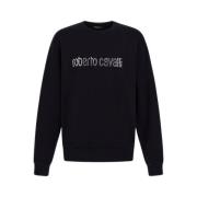 Roberto Cavalli Sweatshirt med logotyp och nitar Black, Herr