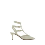 Valentino Garavani Rockstud Pumps med ankelrem White, Dam