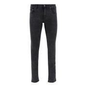 Dolce & Gabbana Svart Skinny Logo Jeans Stretch Bomull Black, Herr