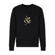 Emporio Armani Svart Sweatshirt med Intrikat Broderi Black, Herr