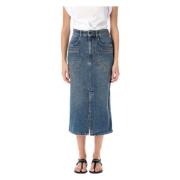 Isabel Marant Blå Denim Midi Kjol med Slits Blue, Dam