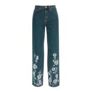 Rotate Birger Christensen Blommig Broderad Denim Jeans Blue, Dam