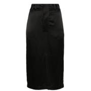 Saint Laurent Svart Sidenskjol Midi med Slits Black, Dam