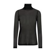 Co'Couture Svart Mesh Rullkrage Blus Topp Black, Dam