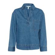 Part Two Denimblus med krage och ficka Blue, Dam