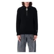 JW Anderson Svart Stickat Half-Zip Tröja Ankar Black, Herr