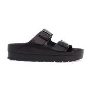 Birkenstock Svarta Läderplattformsandaler med Metallspännen Black, Dam