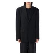 MM6 Maison Margiela Satin Dubbelknäpp Blazer Black, Dam