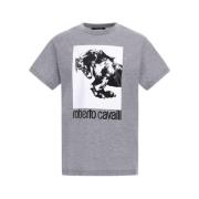 Roberto Cavalli Hästlogga Tryck T-shirt Rund Hals Gray, Herr