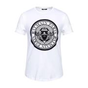 Balmain Vit Bomull Logo T-shirt Blason White, Herr