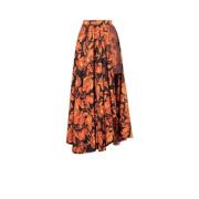 Roberto Cavalli Python-Print Asymmetrisk Maxi Kjol Orange, Dam