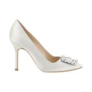 Manolo Blahnik Kristallspänne Sidensatinpumps Gray, Dam