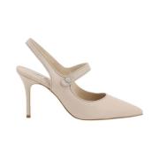 Manolo Blahnik Stilettklack Läderpumps Framknapp Beige, Dam