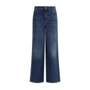 Chloé Wide-Leg Läder Patch Jeans Blue, Dam