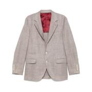 Brunello Cucinelli Ljusbrun Knäppt Blazer Engelsk Design Brown, Herr